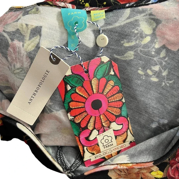 Anthropologie Farm Rio Top Blouse Long Sleeve Jersey Floral Print Black Size XS - Picture 13 of 13